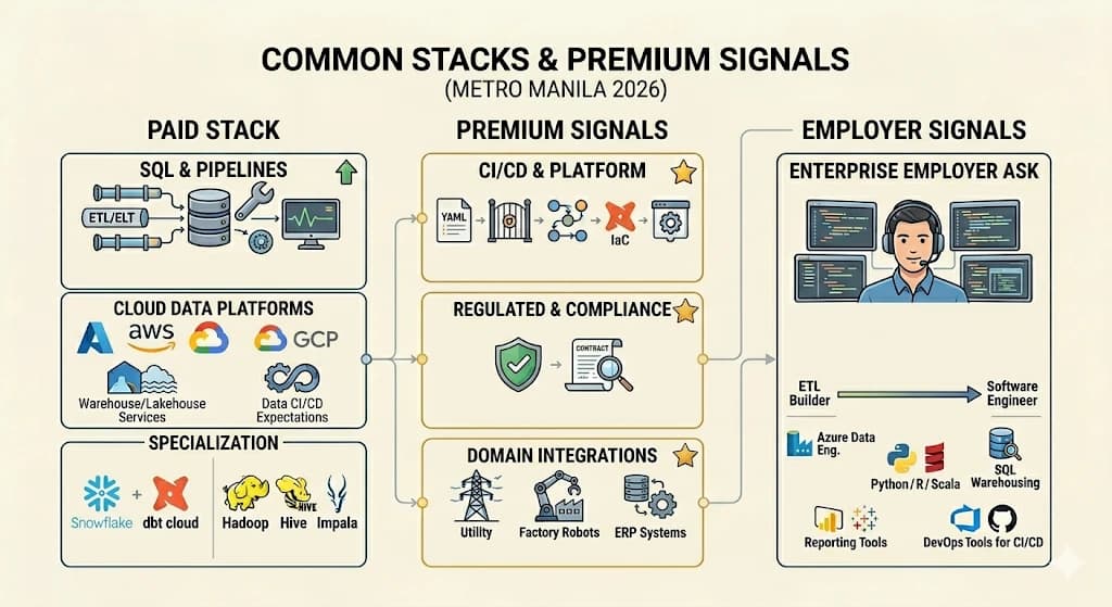 Common stacks and premium signals for Data Engineers in Metro Manila 2026