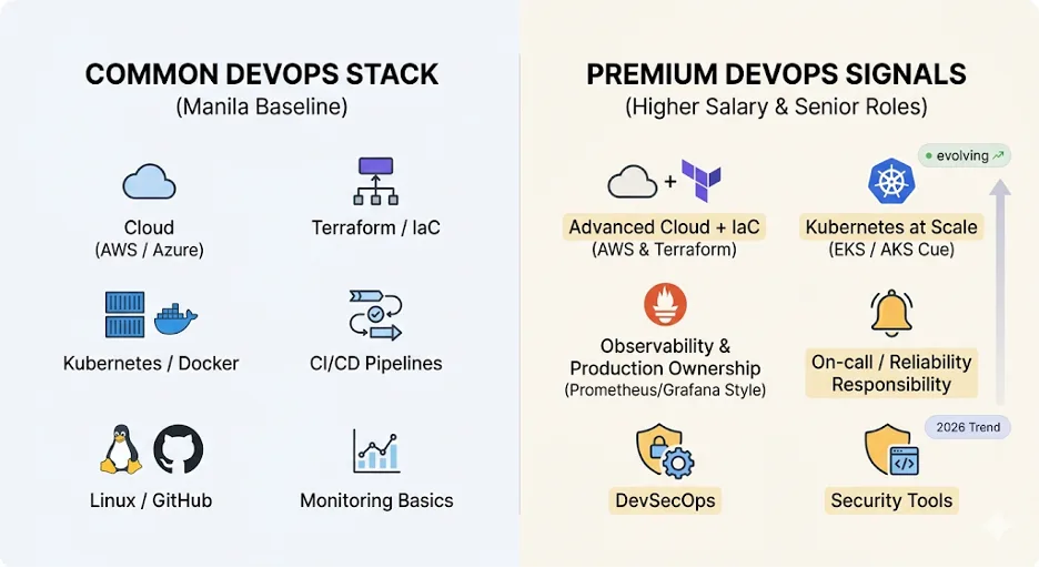 Common vs premium DevOps stack signals in Metro Manila job ads