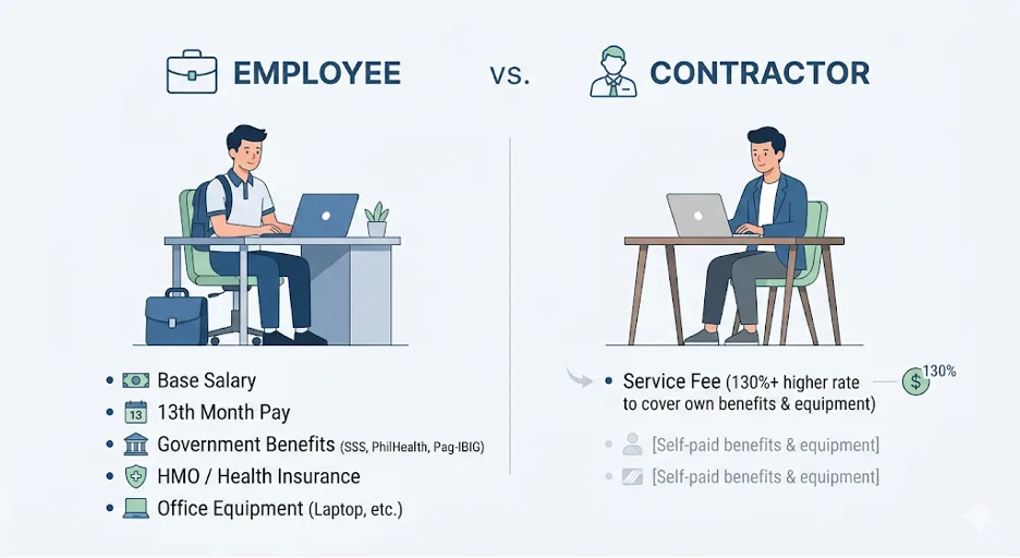 Employee vs contractor cost comparison for software engineers in the Philippines